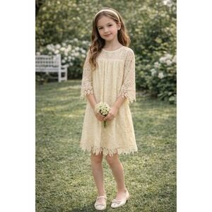 Rare Editions Lace Shift Dress Girls 10 Cream Boho Flower Girl Wedding Lined NWT